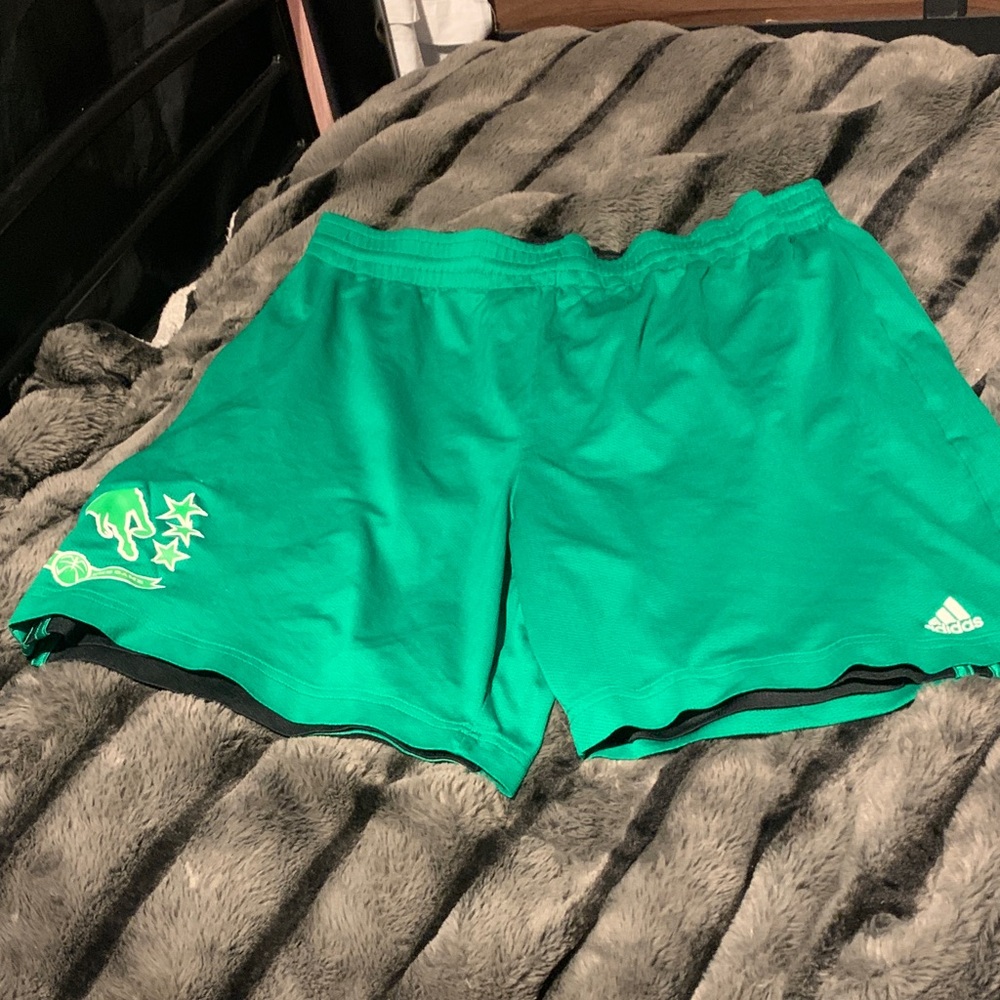 #356 Adidas Reversible Black Shorts with Green Trim - Picture 6 of 9